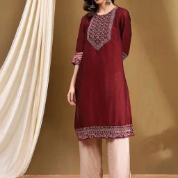 Biba Maroon Printed Straight Kurta-picture-5