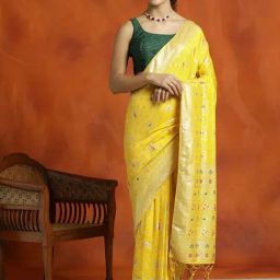 Jaipur Kurti Yellow Woven Saree With Unstitched Blouse-picture-36
