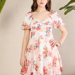 Magre White Floral Print A Line Dress-picture-12