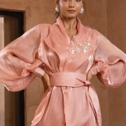 BInfinite Peach Salmon Organza Embellished Top-image-94