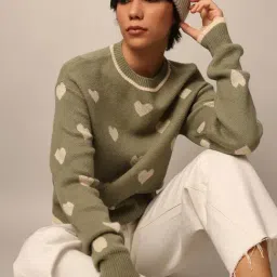 Only Sage Green Self design Pullover-image-11