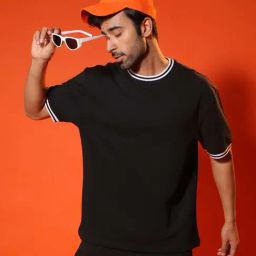 SUBTRACT Black Regular Fit Cotton Oversized Crew T-Shirt-image-34