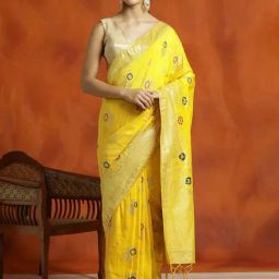 Jaipur Kurti Yellow Woven Saree With Unstitched Blouse-picture-7