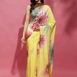 navyasa by liva Yellow Floral Printed Saree-picture-26