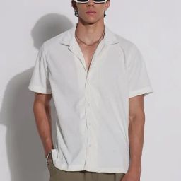 SHOWOFF White Relaxed Fit Self Design Shirt-99