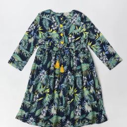 Bella Moda Kids Navy Printed Full Sleeves Fit & Flare Dress-image-95