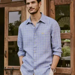Andamen Blue Linen Regular Fit Checked Shirt-picture-23