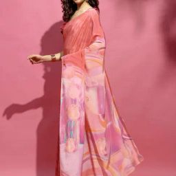 navyasa by liva Red Abstract Printed Saree image 4