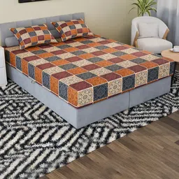 RUBOXA Brown & Beige Ethnic Motifs 150 TC King Bedsheet with 2 Pillow Covers-image-92
