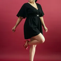 Curve By Kassually Black Regular Fit Mini Playsuit With Belt image 3