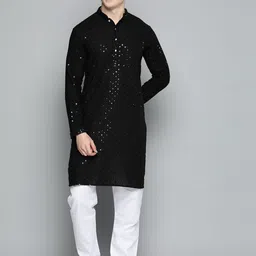 Jompers Men Floral Embroidered Chikankari Pure Cotton Kurta with Pyjamas-picture-28