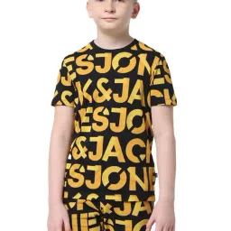 Jack & Jones Junior Black & Yellow Cotton Printed T-Shirt-picture-37
