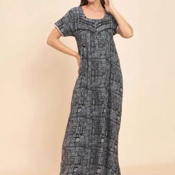 Sweet Dreams Black Cotton Printed Nighty-image-95