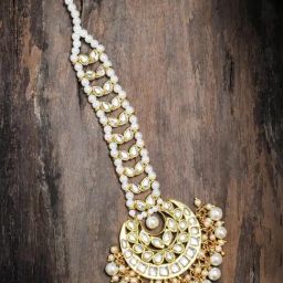 Peora Gold Plated Kundan White Pearl Maang Tikka-image-81