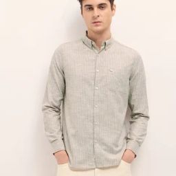 The Bear House Beige Cotton Slim Fit Striped Shirt-image-72