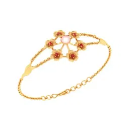 P.C. Chandra Jewellers 18k Yellow Gold Multiple Flowers with Pink Pearl Bracelet for Women & Girls-image-6