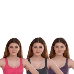 AROUSY Black & Pink Cotton Beginner's Bra - Pack Of 3-image-71