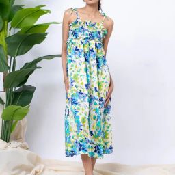 Erotissch Green & Blue Floral Print Beachwear Cover Up Dress-image-5
