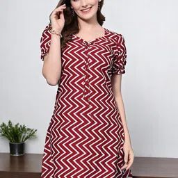 OOMPH! FACTOR Women Print Puff Sleeve V-Neck A-Line Dress-image-16