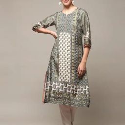Biba Grey Cotton A-Line Printed Kurta-picture-38
