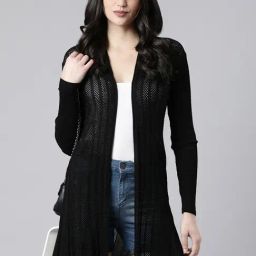 SHOWOFF Black Self Design Long Shrug-50
