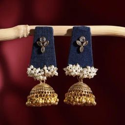 Panash Gold Plated Artificial Stones & Beads Studded Contemporary Jhumki Earrings-17