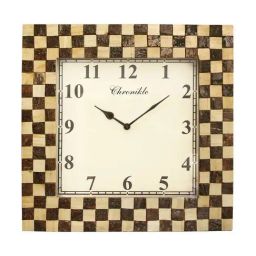 CHRONIKLE Brown Wood Elegant Square Shaped Dial English Number Analog Wall Clock-23
