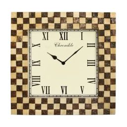 CHRONIKLE Brown Wood Elegant Square Shaped Dial Roman Number Analog Wall Clock-24