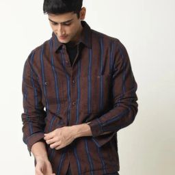 Rare Rabbit Brown Cotton Regular Fit Striped Jacket-image-56
