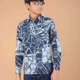 Crimsoune Club Boys Blue Cotton Floral Shirt-image-97