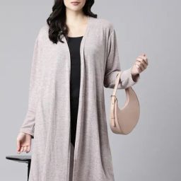 SHOWOFF Peach Textured Long Shrug-image-68
