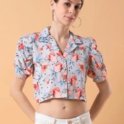 SHOWOFF Grey Floral Print Crop Top-image-88