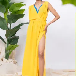 Erotissch Yellow Polyester Beachwear Cover Up Dress-image-94