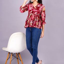 OH MI DIOS Women Floral Printed Bell Sleeves Peplum Top-image-76