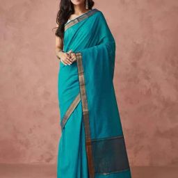 Fabindia Turquoise Cotton Woven Sari-image-68