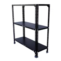 Menage 36x35x12 Inch 3 Shelf Metal Black Slotted Angle Rack-image-97