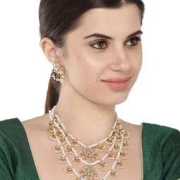 Zaveri Pearls Clear & Pearl White Alloy Necklace & Earring Set-43