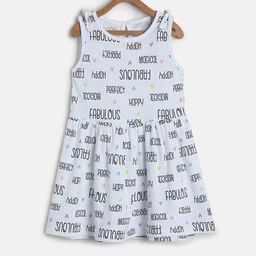 MINI KLUB Girls Typographic Print Sleeveless Cotton Fit & Flare Dress-picture-56