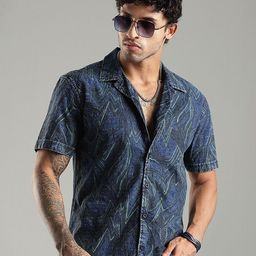 HERE&NOW Abstract Printed Short Sleeves Cotton Shirt-picture-3