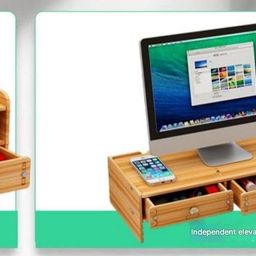 VBM Monitor Stand Riser Pc Laptop Screen Display Stand Desk Self Organizer With Drawer Wooden Computer Stand Save Space Pen, Pencil Holder Foldable Monitor Stand For Office, Home image 2