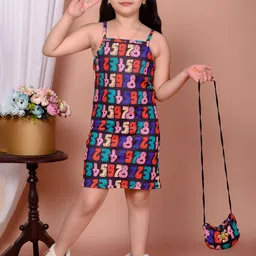 Zenat Girls Alphanumeric Printed Bodycon Knee Length Dress With Bag-picture-15