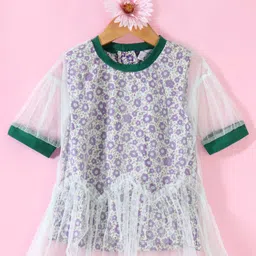 Kookie Kids Half Sleeves Netted Top Floral Print  - Multicolor-picture-47