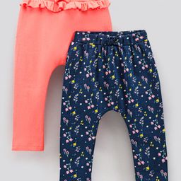Bonfino Full Length Leggings Floral Print Pack of 2 - Navy Blue Orange-image-57