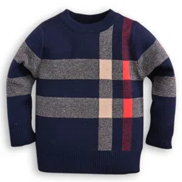Kookie Kids Full Sleeves Checks Design Sweater - Navy Blue-picture-27