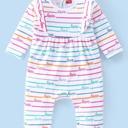Babyhug 100% Cotton Interlock Knit Full Sleeves Romper Stripes & Text Print - White-image-34