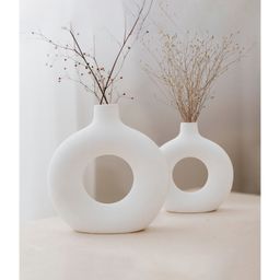 Purezento 8 & 6 Inch Donut Vase(Set of 2)- Offwhite-16