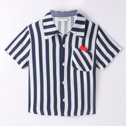 CrayonFlakes Rayon Half Sleeves Striped Shirt - Navy Blue-image-59