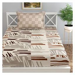 Florida 180 TC Cotton Single Bedsheet with 1 Pillow Cover (155 X 228 cm) - Beige-27