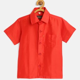 THANGAMAGAN Half Sleeves Soild Shirt - Orange Red-image-8