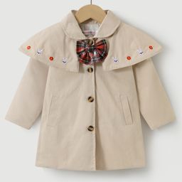 Kookie Kids Full Sleeves Front Open Collar Neck Trench Coat with Bow Applique - Beige-image-59